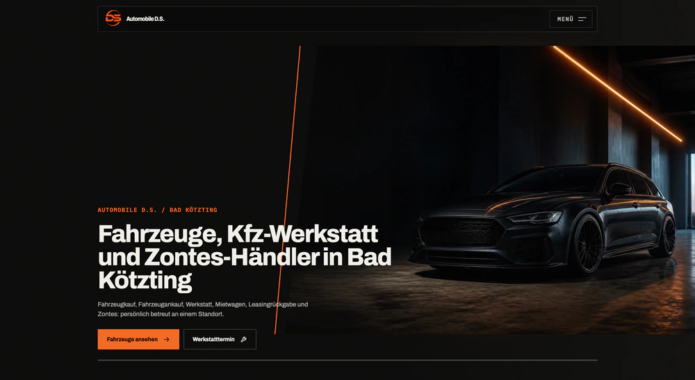 Automobile D.S.: Originale Startseite mit Fahrzeugmotiv und den Angeboten in Bad Kötzting.